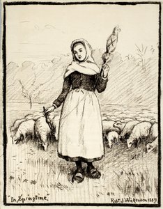 In de Lente, 1889 (houtskool & pen & inkt met witte correcties op crèmekleurig papier)